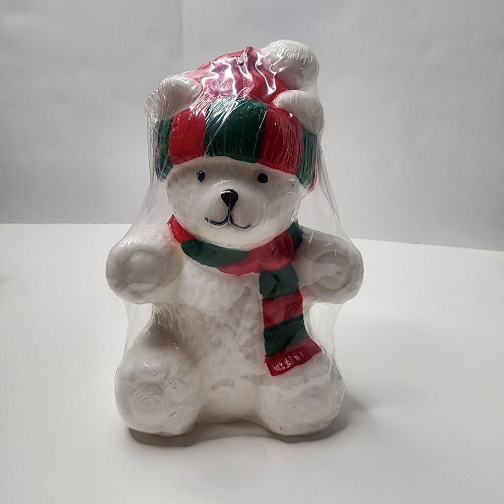 VTG Ice Bear Wax Candle Figurine Hand Painted Christmas Decoration Polar Bear